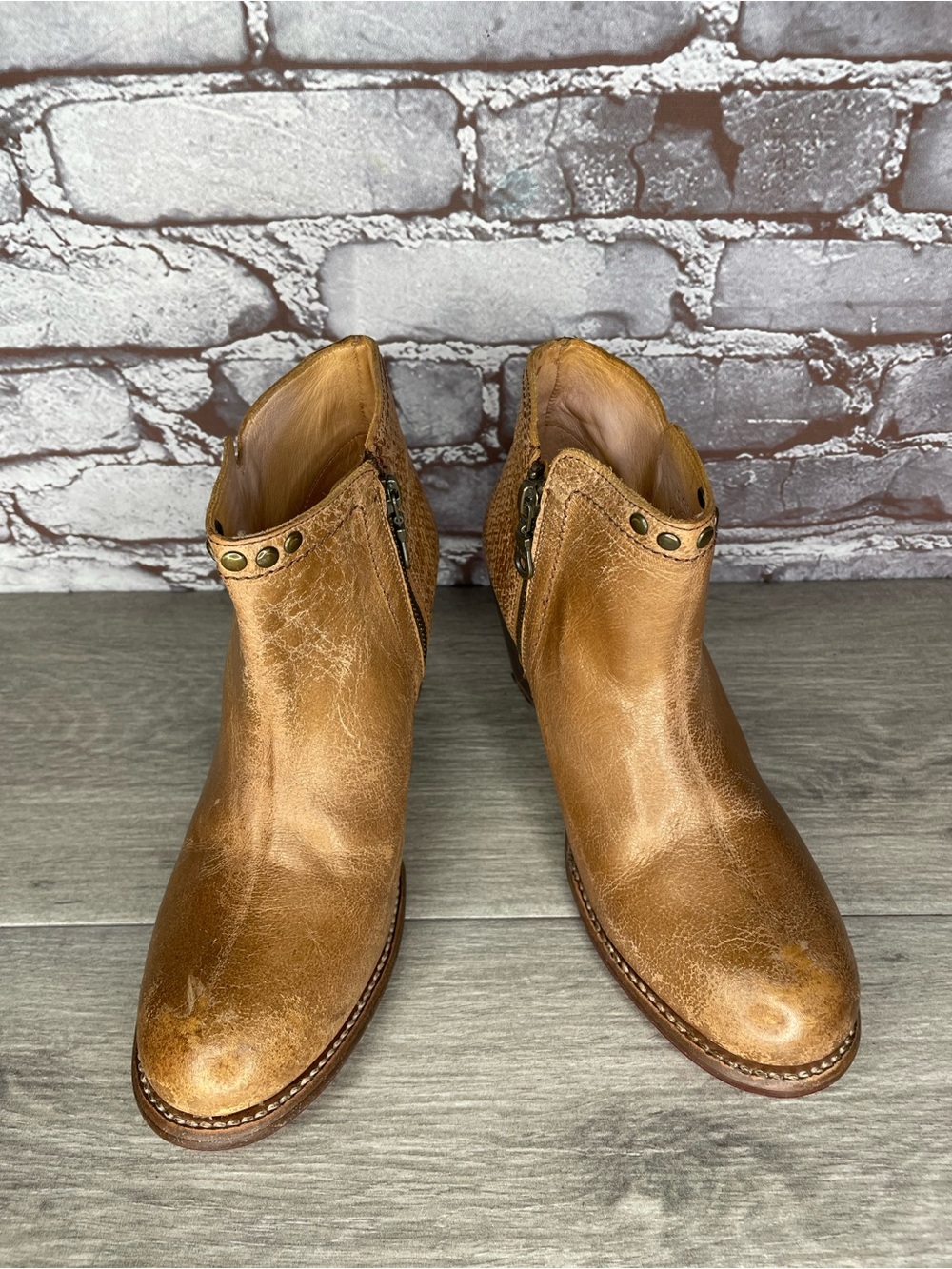 Bed Stu Cobbler Yell P Series Tan Brown Genuine Leather Ankle Boots Women 38EU/8